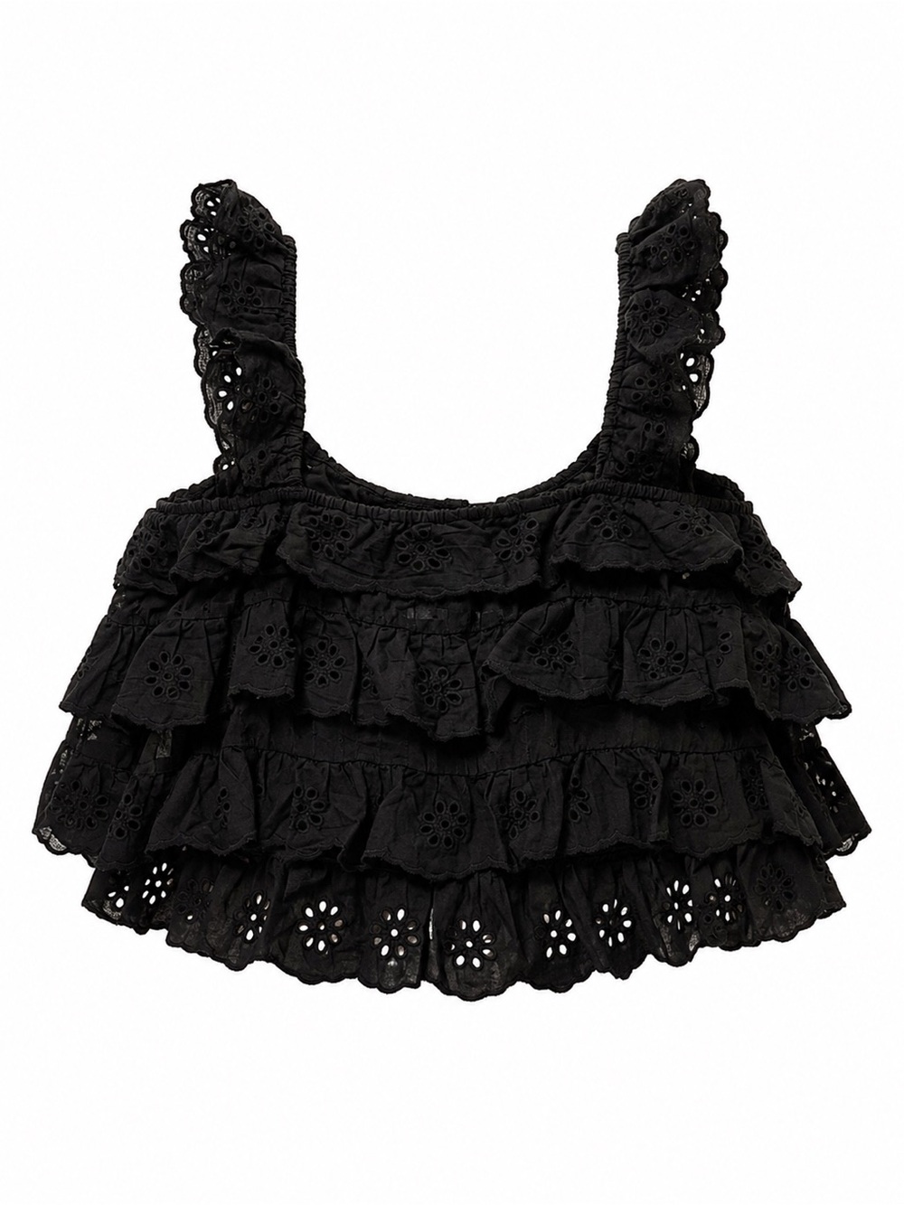 AND NOW THIS Black Eyelet Ruffle Tiered Tank Top NWT Women's Size XL - Picture 3 of 5